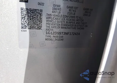 2022 Chevrolet Malibu Fwd Lt из США, поврежденный, VIN 1G1ZD5ST3NF172424